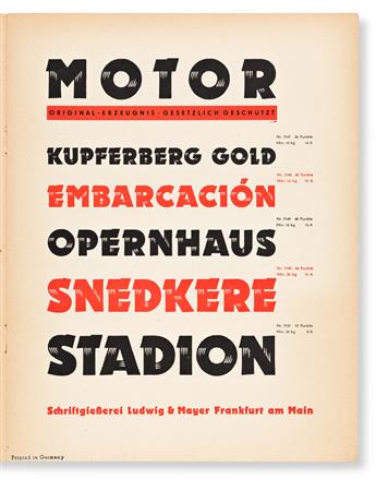[SPECIMEN BOOK — LUDWIG & MEYER]. Motor Dynamo. Frankfurt: Ludwig & Mayer, Circa 1930.